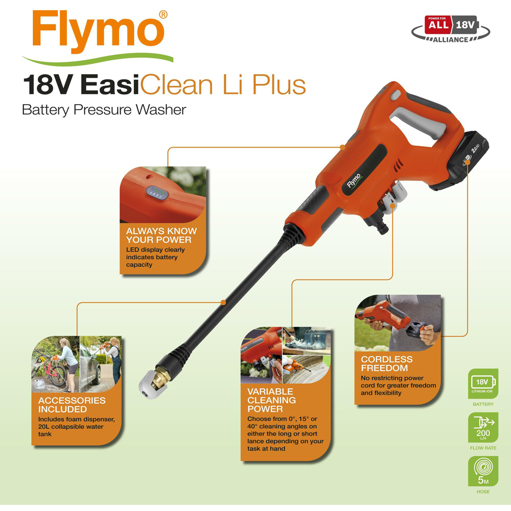 Flymo 9679829-01 EasiClean Li Plus Cordless Pressure Washer 18V Image 5