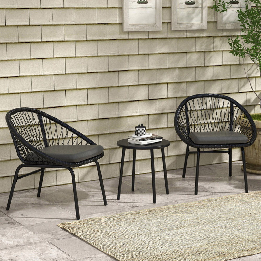 Outsunny Rattan Effect 2 Seater Bistro Set Black Image 1