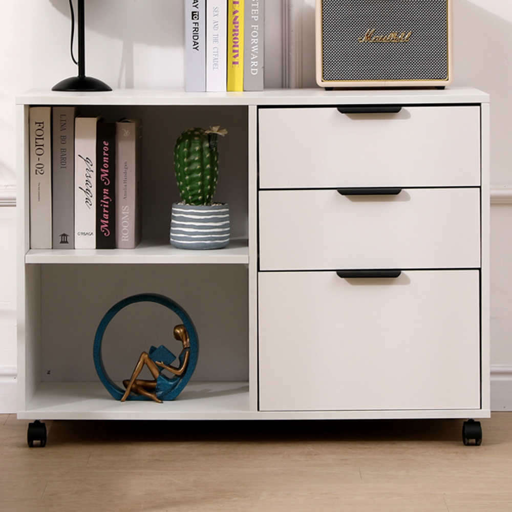MMT Furniture Designs 3 Drawer 2 Shelf White Under Desk Storage Cabinet Image 1
