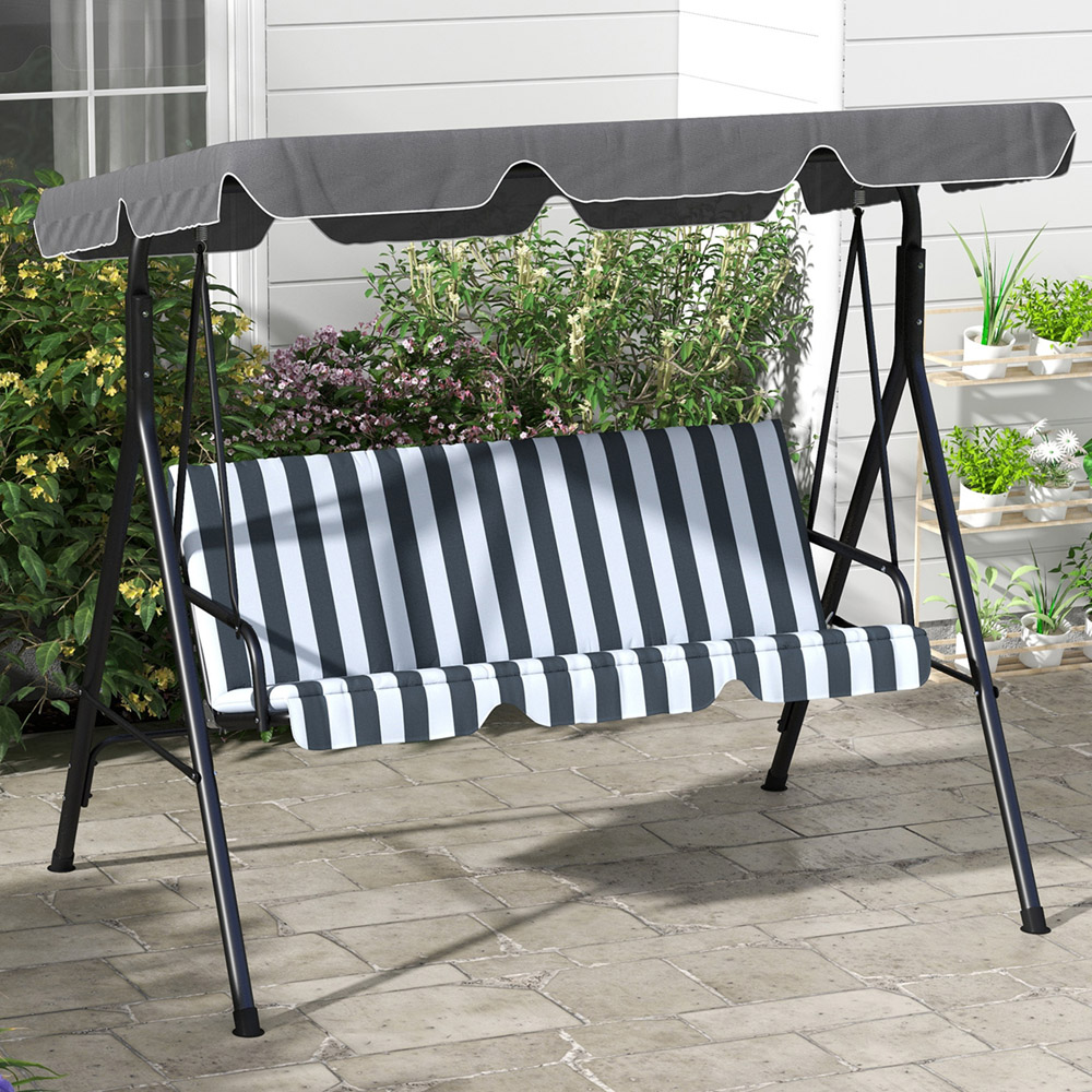 Outsunny 3 Seater Grey and White Swing Chair with Canopy Image 1