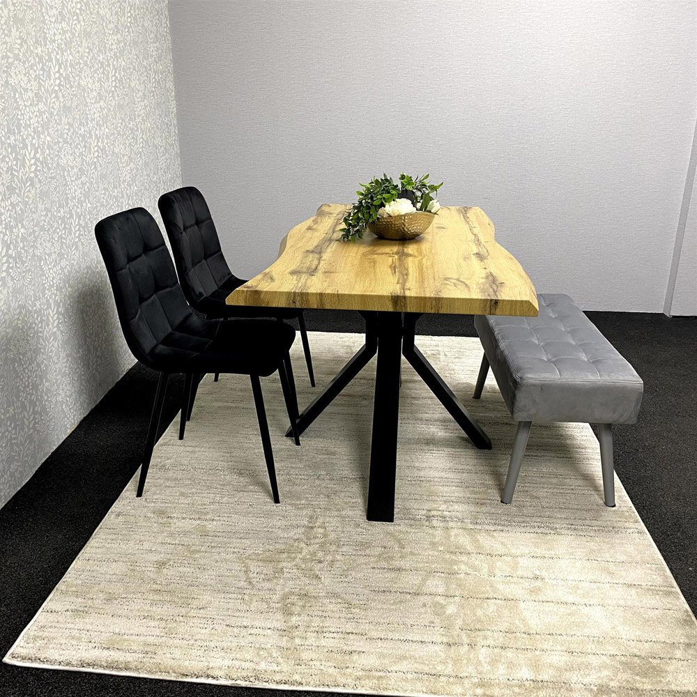 Kosy Koala 4 Seater Wood and Velvet Dining Table Set with Bench Black and Grey Image 4