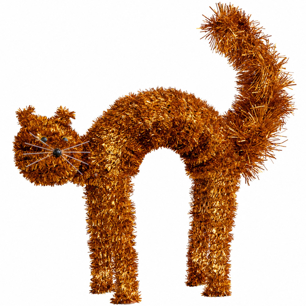 Samuel Alexander Orange Tinsel Standing Scaredy Cat Halloween Decoration 42cm Image 1
