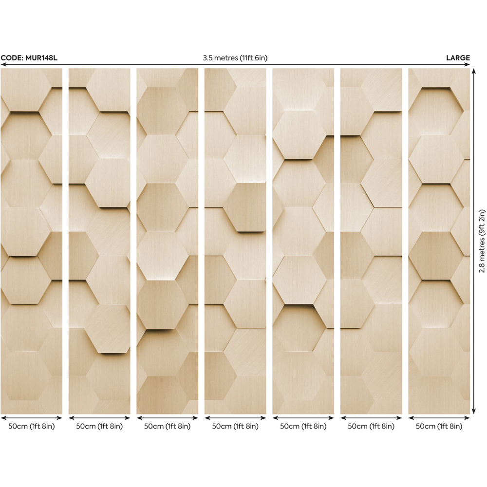 Origin Murals Metal Hexagons Gold Wall Mural Image 3