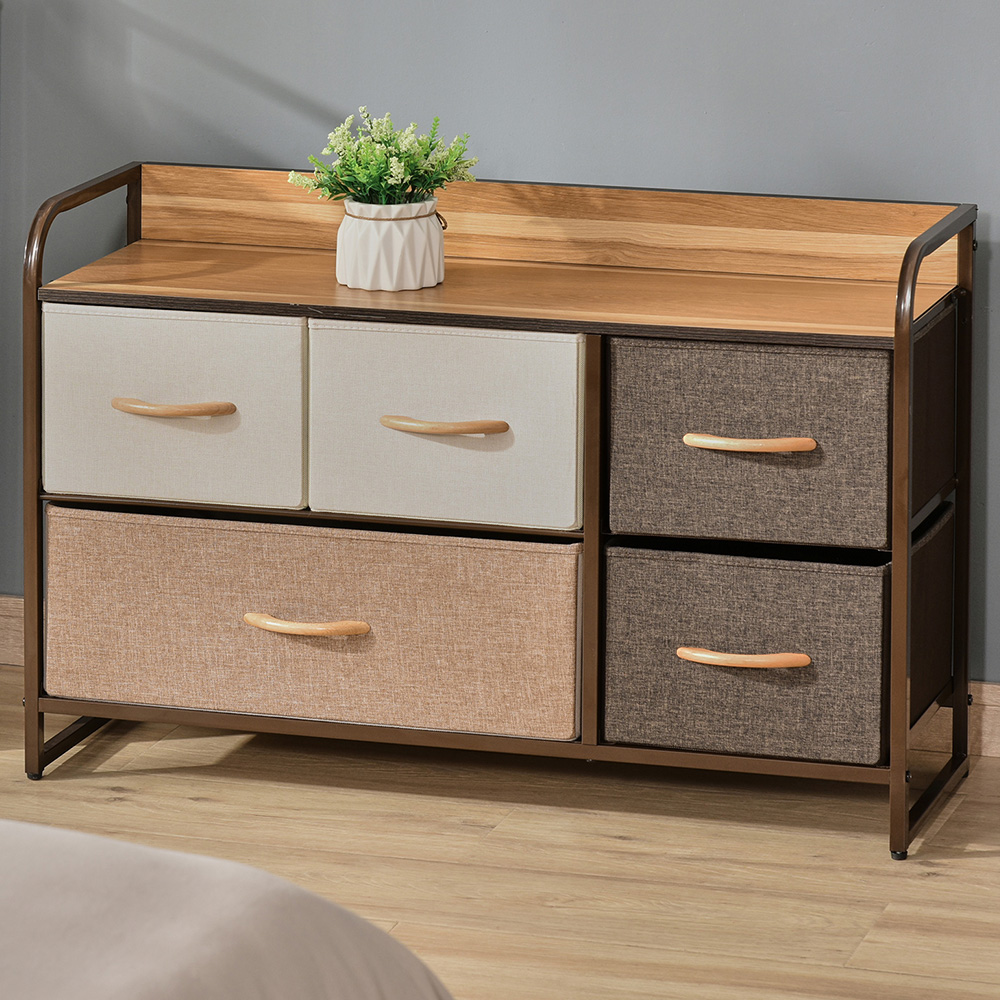 Portland 5 Drawer Brown and Wood Effect Chest of Drawers Image 1