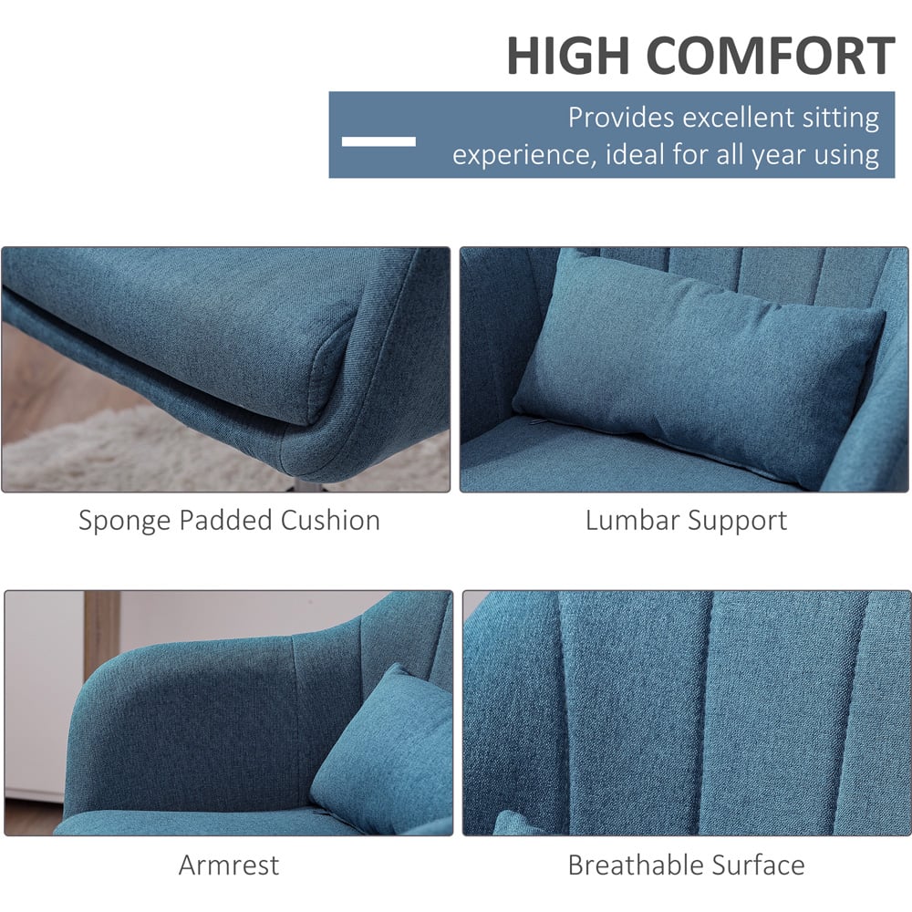 HOMCOM Blue Linen Fabric Swivel Accent Chair Image 7