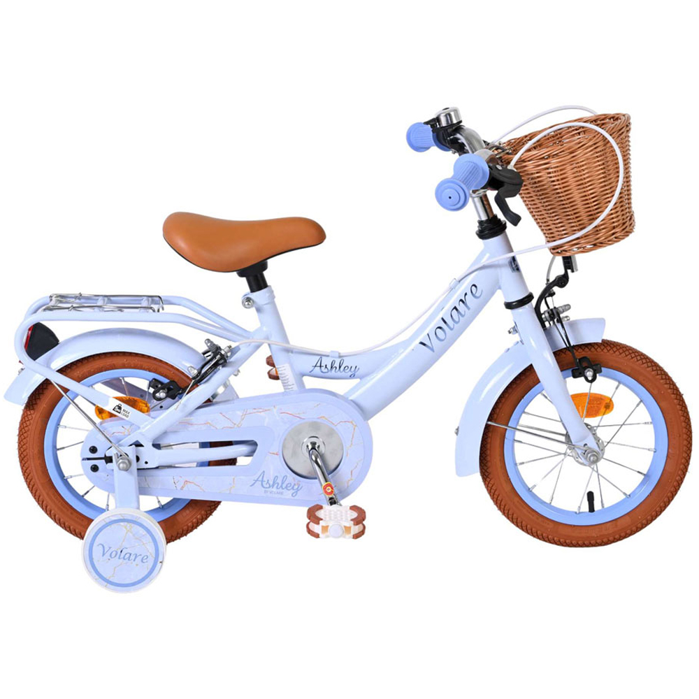 Volare Ashley Kids 12 inch Blue Pastel Bike with Stabilisers Rack and Basket Image 4