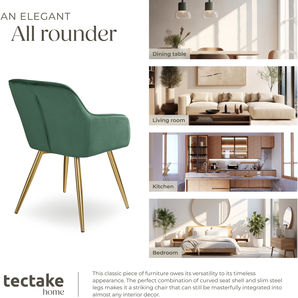 tectake Marilyn Dark Green and Gold Velvet Look Padded Accent Chair Image 7