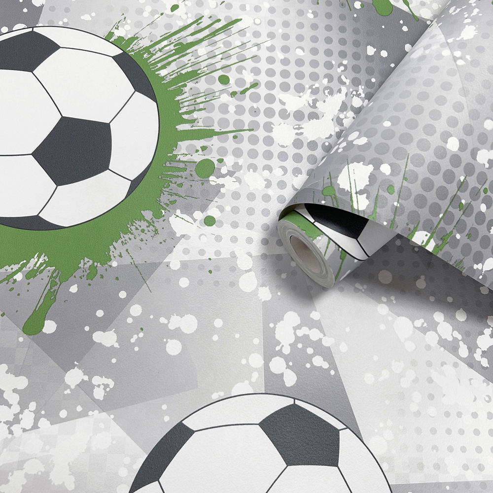 Holden Decor Football Frenzy Grey and Green Wallpaper Image 2