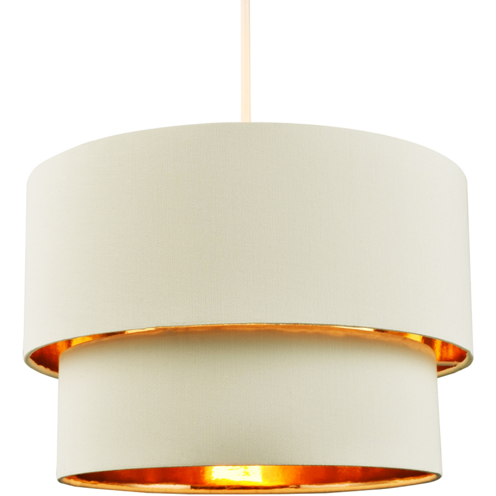 Happy Homewares Soft Cream Cotton Double Tier Shiny Copper Inner Pendant Shade Image 3