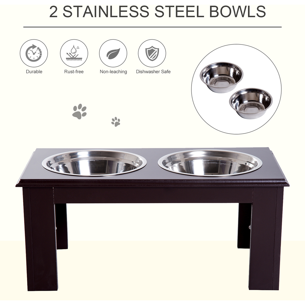 PawHut Brown Stainless Steel Raised Dog Bowls Pet Feeder Image 5