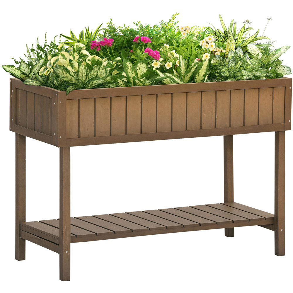 Outsunny Brown Wooden 8 Cube Herb Planter Stand with Shelf Image 1