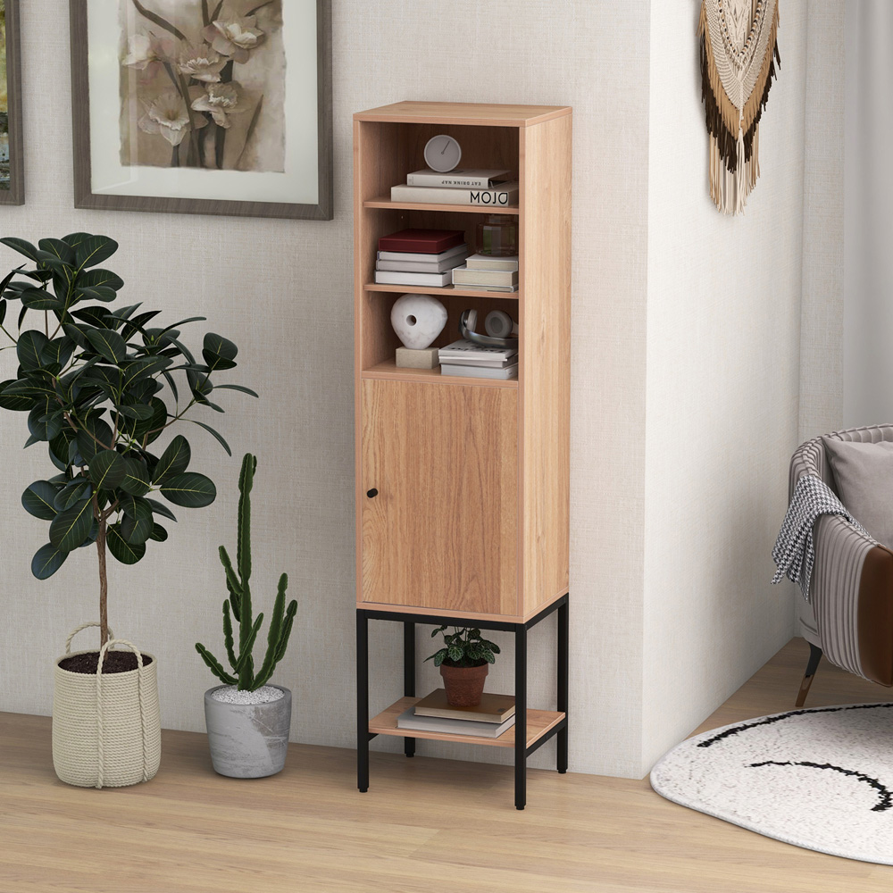 Costway Single Door 4 Shelf Natural Tall Storage Cabinet Image 4