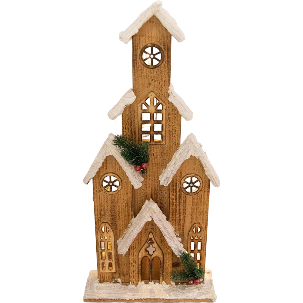 Shatchi Brown Wooden Snow Covered LED Cottage Christmas Decoration Image 1