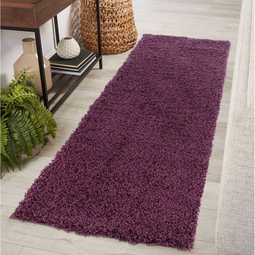 Desire Rugs Oxford Violet Plain Shaggy Runner Rug 60 x 220cm Image 2