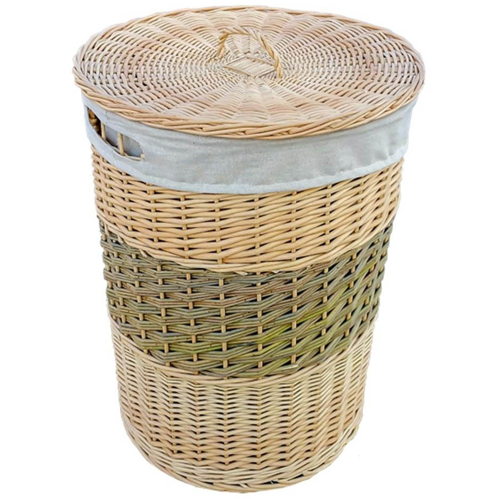 Red Hamper Two Toned Round Wicker Laundry Basket with Lid Image 1