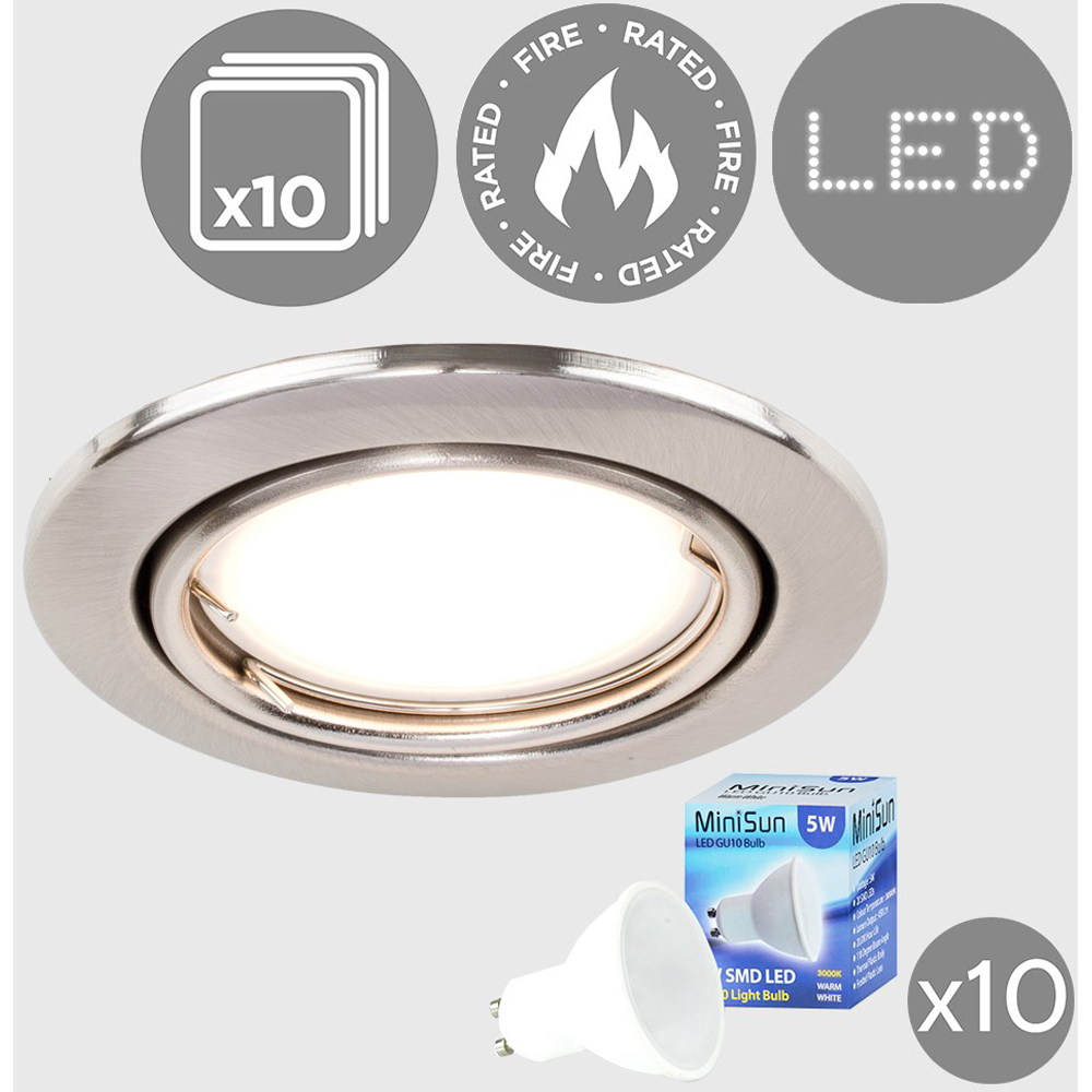 ValueLights Brushed Chrome Tiltable Warm White LED Ceiling Downlight 10 Pack Image 5