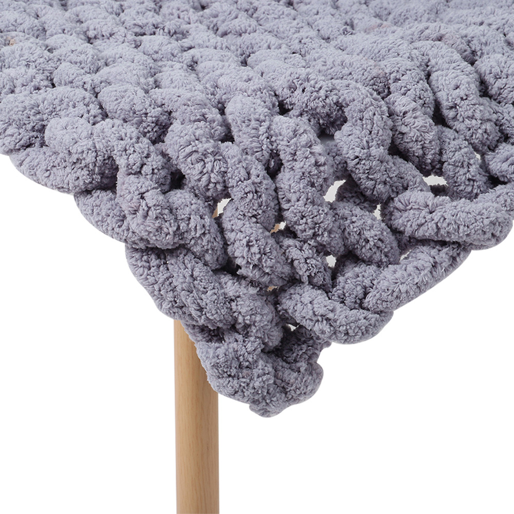 Living and Home Grey Hand Woven Chenille Blanket for Couch and Bed 120cm Image 3