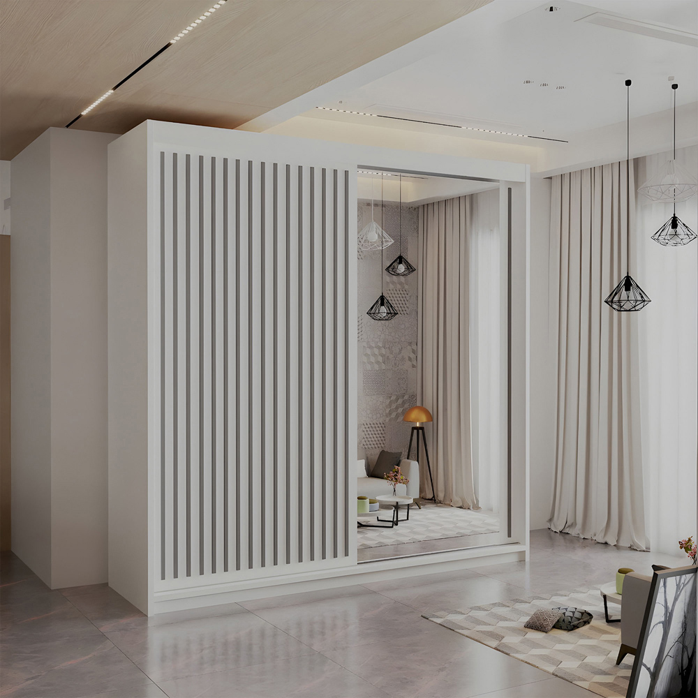 Sliding Wardrobes 4U Royal 2 Door White Minimalist Mirror Wardrobe Image 4