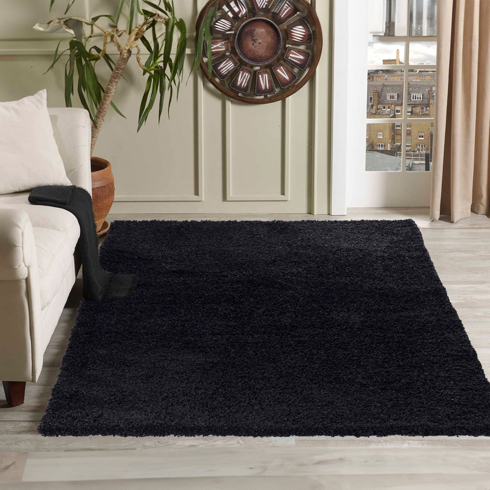 Desire Rugs Oxford Black Plain Shaggy Rug 120 x 170cm Image 2
