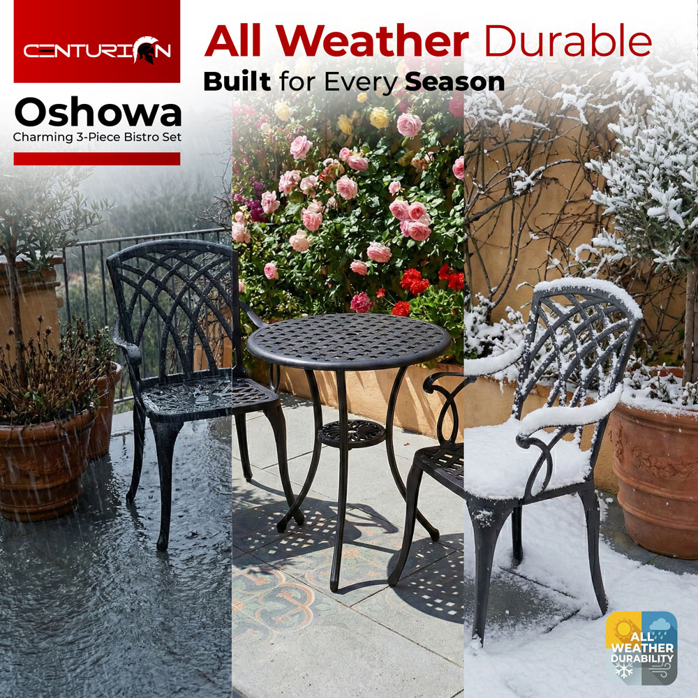 Centurion Supports OSHOWA 2 Seater Black Aluminium Bistro Set with Table Image 7