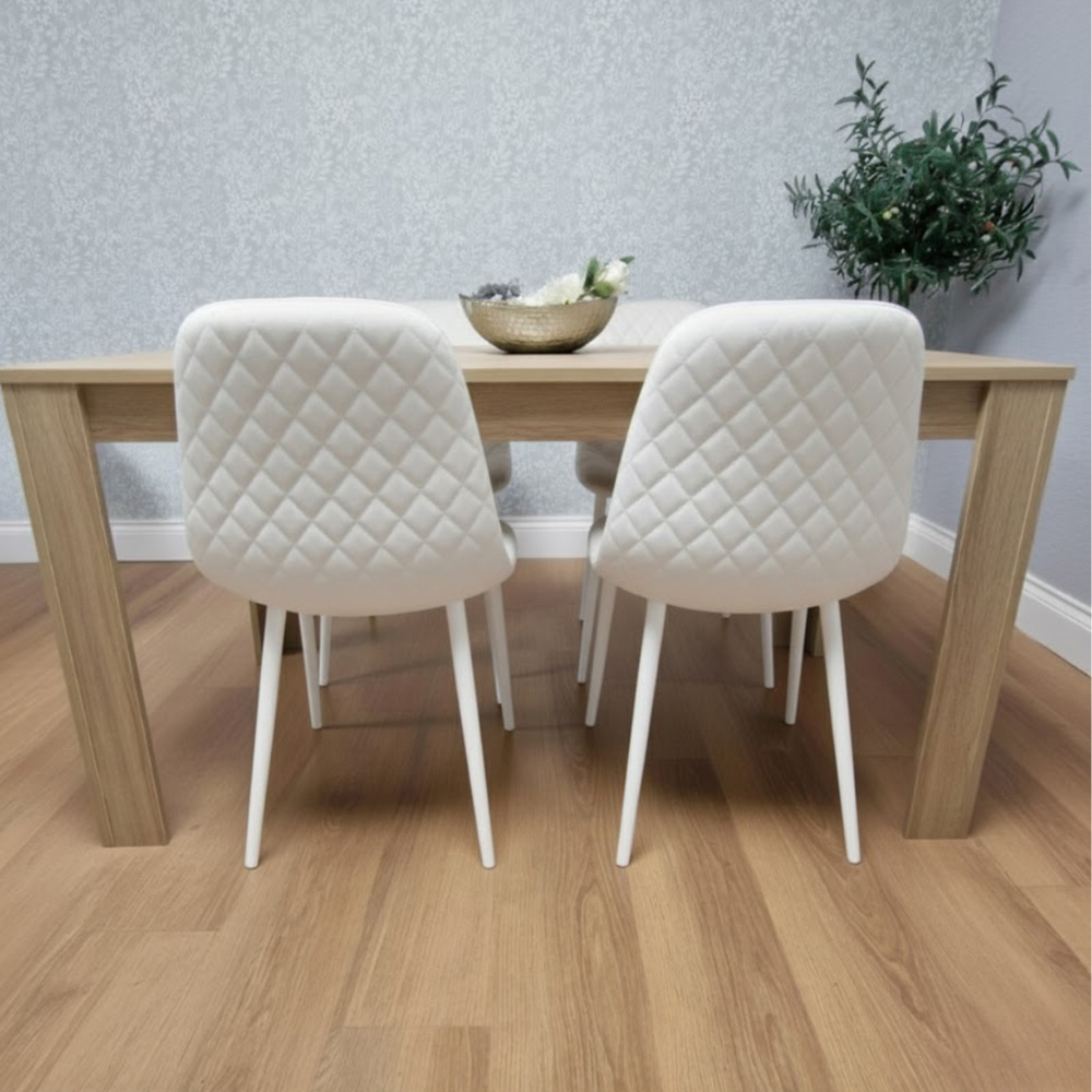 Kosy Koala 4 Seater Faux Leather Gem Pattern Dining Set Light Oak and White Image 2