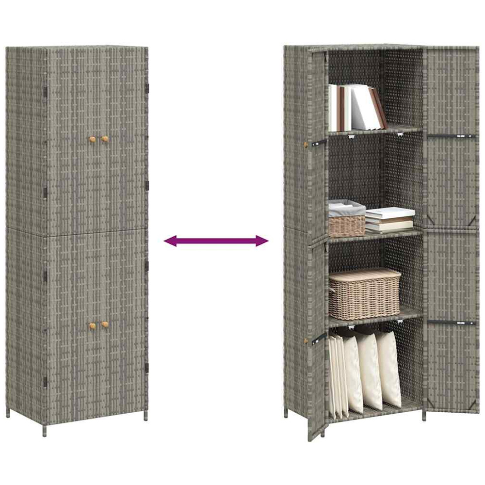 vidaXL 2 Door Grey Poly Rattan Garden Storage Cabinet Image 5