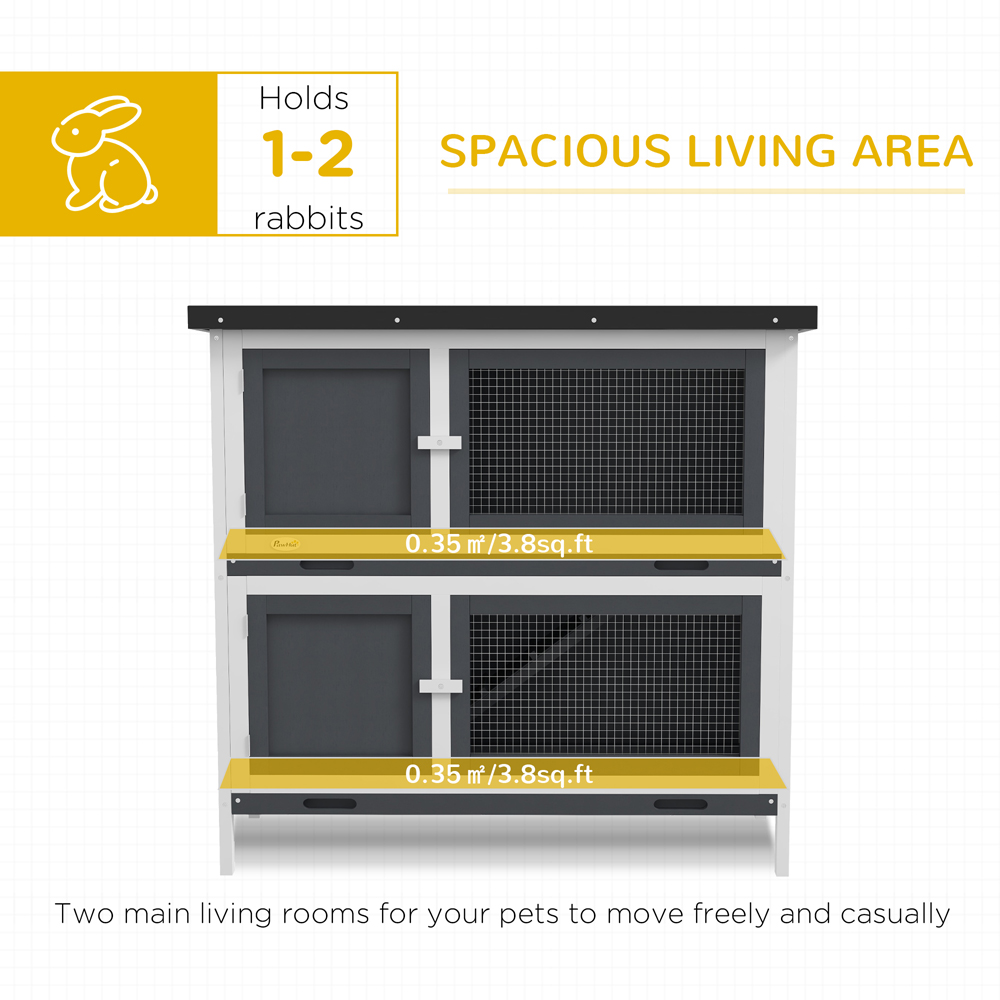 PawHut 2 Tier Grey Rabbit Hutch with Tray Image 4