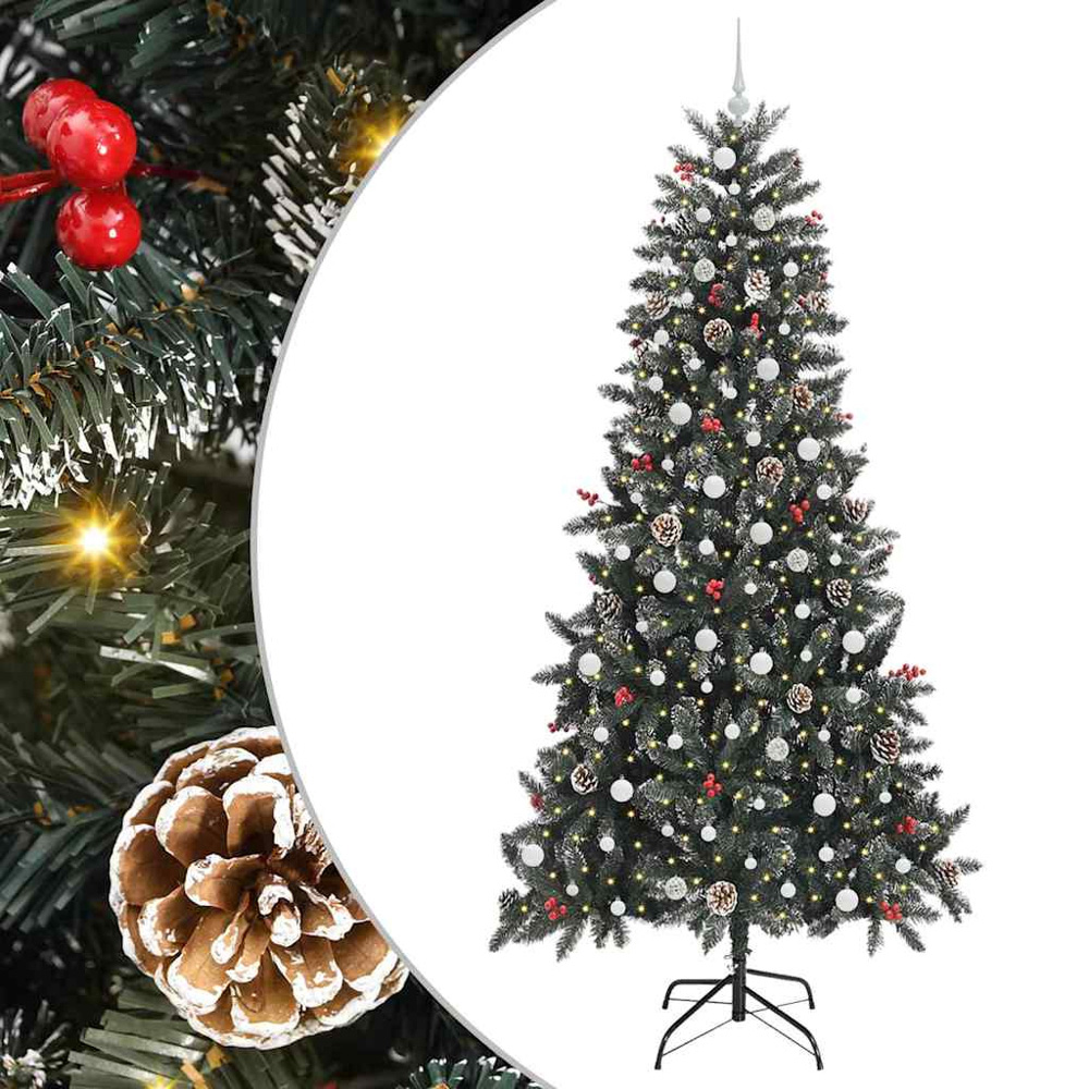 vidaXL Pre-Lit White Baubles and Pinecones Green Artificial Snow Tipped Christmas Tree 8ft Image 2
