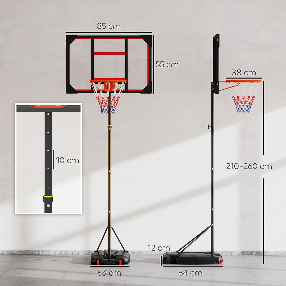 AIYAPLAY Red Height Adjustable Basketball Hoop 210-260cm Image 9