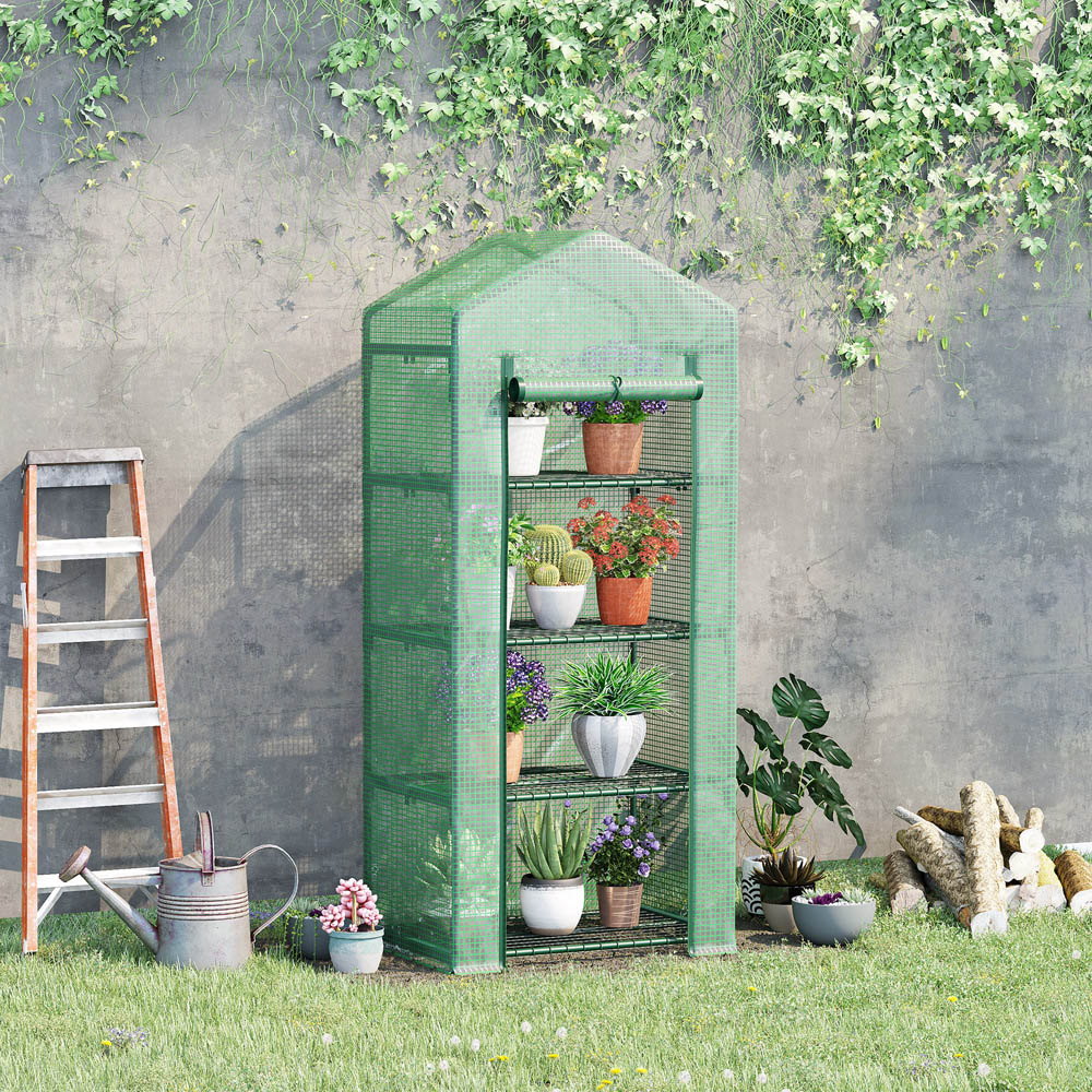 Outsunny Green 2.3 x 1.6ft 4-Tier Mini Greenhouse Image 2