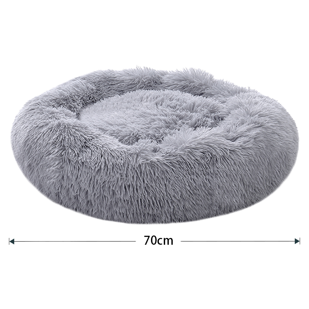 H&O Direct Light Grey Plush Donut Shaped Pet Bed Image 4
