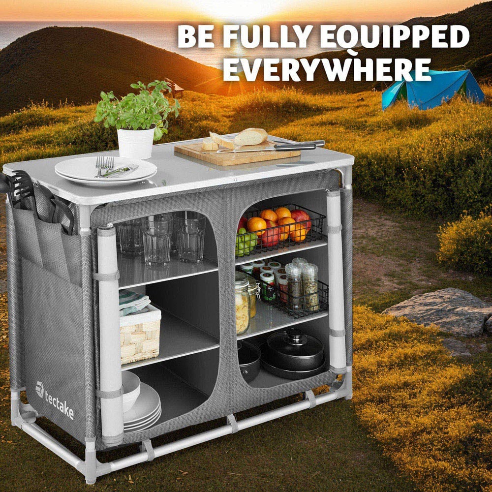 tectake 6 Compartments Grey Foldable Camping Kitchen Image 3