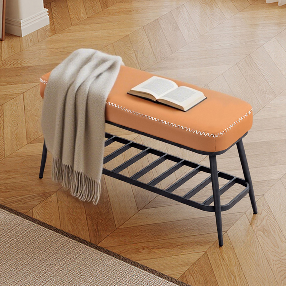 HOMCOM Single Shelf Brown PU Leather Shoe Rack Bench Image 5