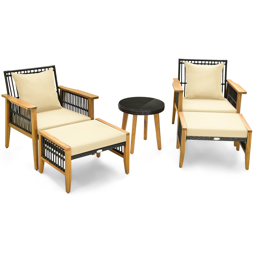 Costway 2 Seater Brown Wicker Woven Chair Set with Ottoman Image 2