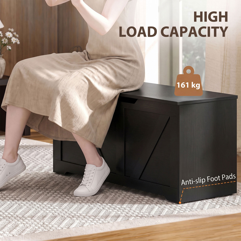 HOMCOM 127L Black Storage Trunk with Safety Hinges Image 8