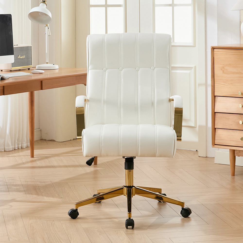 Living and Home Beige PU Leather Vertical Tufting Height Adjustable Swivel Office Chair Image 8