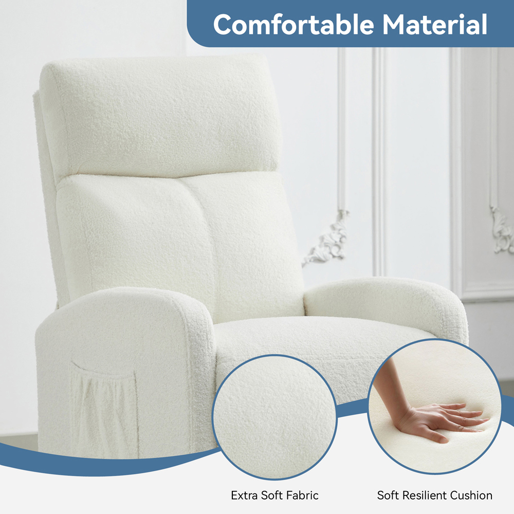 Teddy Fabric Cream and White Recliner Pushback Adjustable Arm Chair Image 5