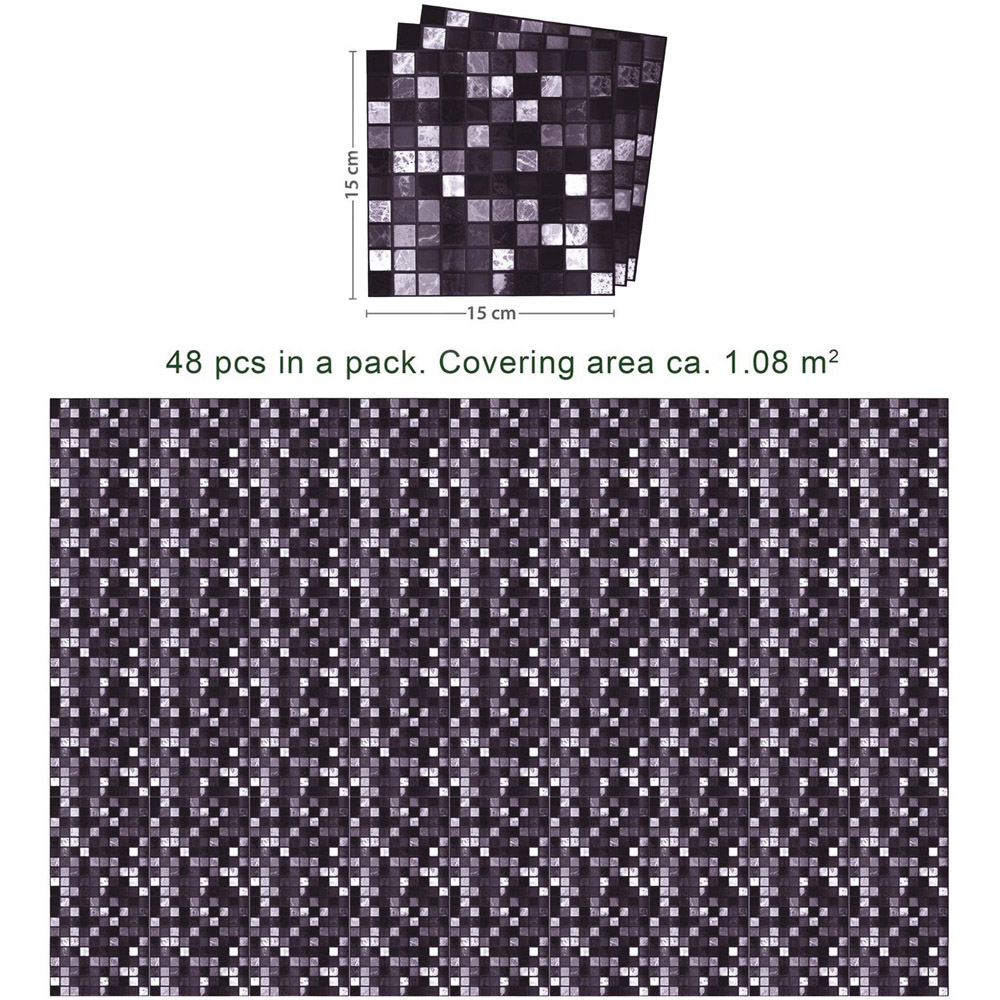 Walplus Marquina Metallic Black and White Marble Mosaic Wall Tile Sticker 15 x 15cm 48 Pack Image 8