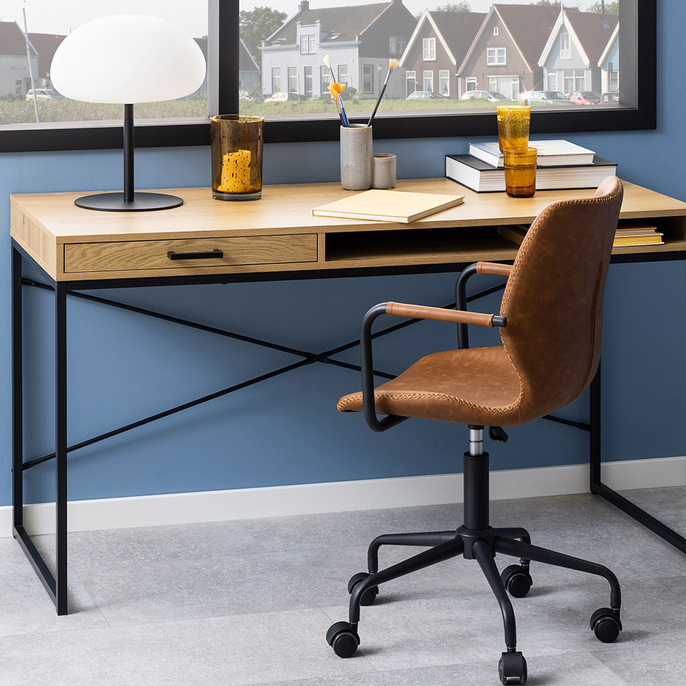 Florence Seaford Single Drawer Single Shelf Office Desk Black and Oak Image 9
