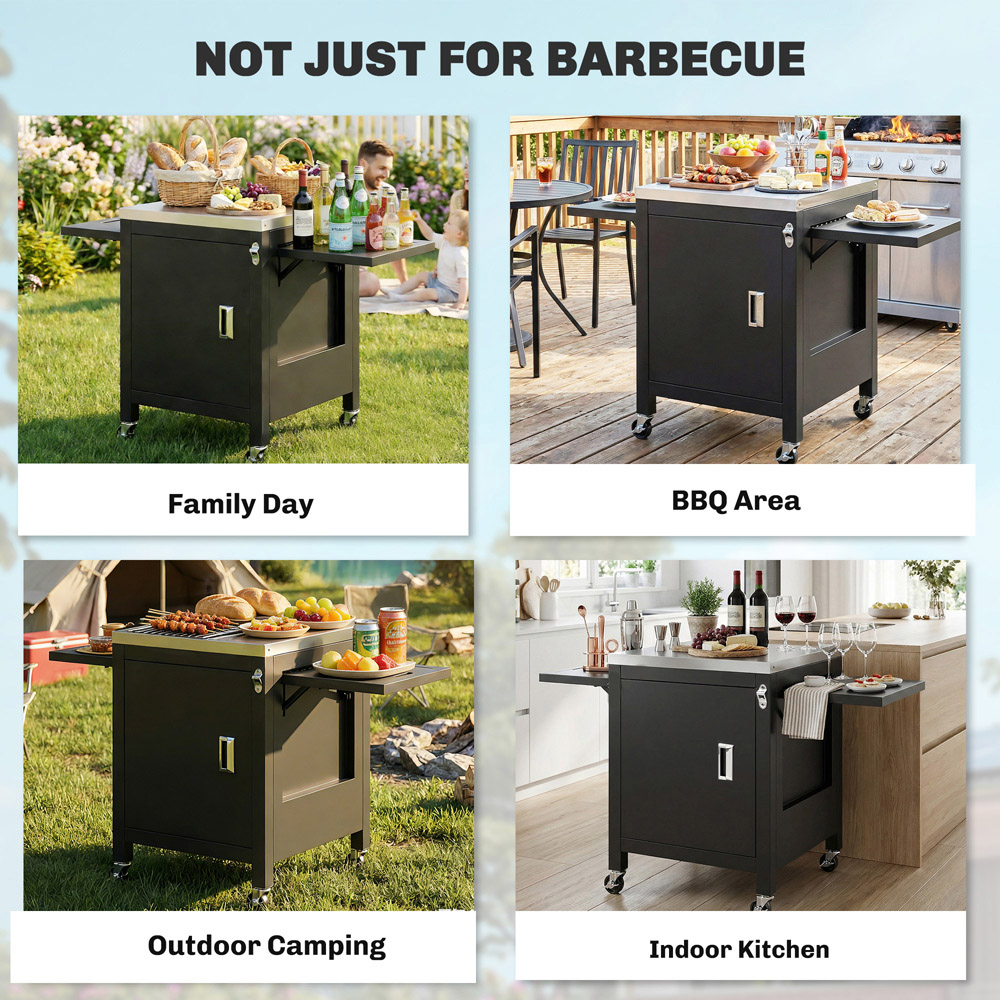 Outsunny Black Movable Outdoor Food Prep Grill Cart Image 3
