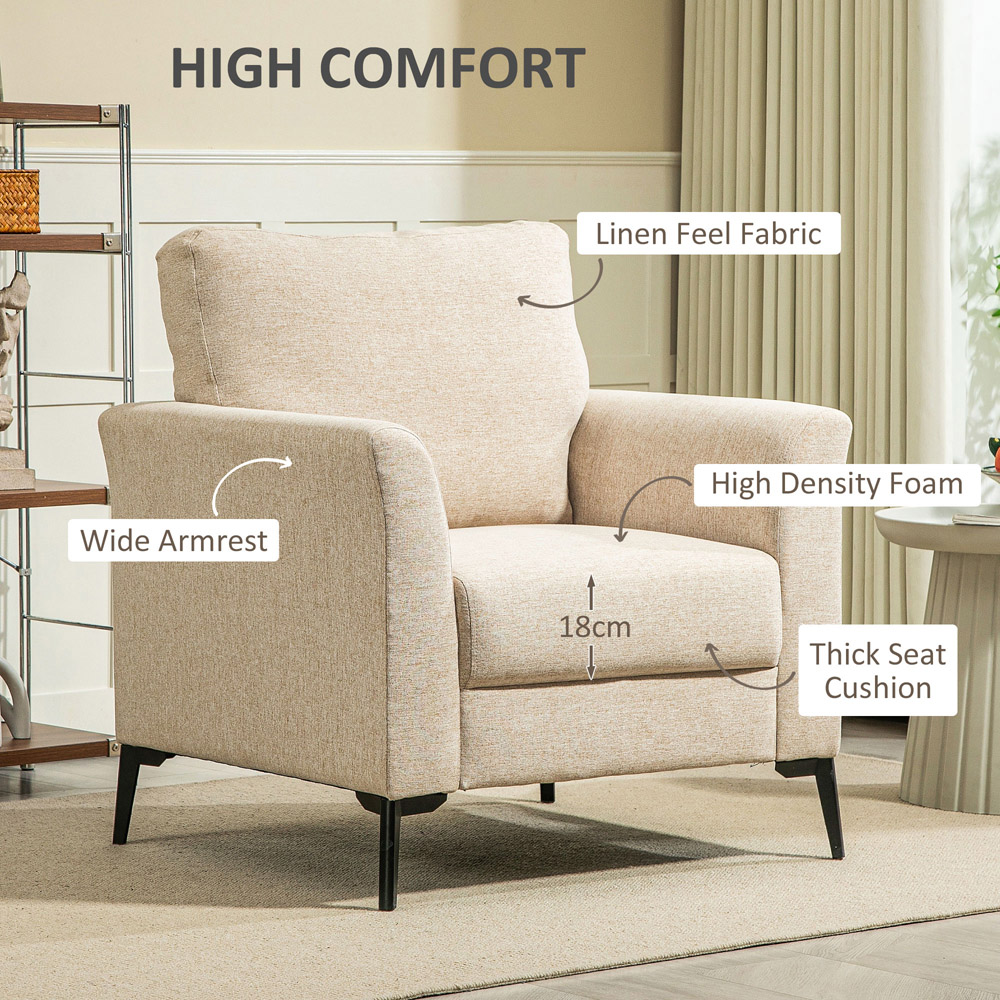 HOMCOM Modern Cream Linen Fabric Accent Chair Image 5