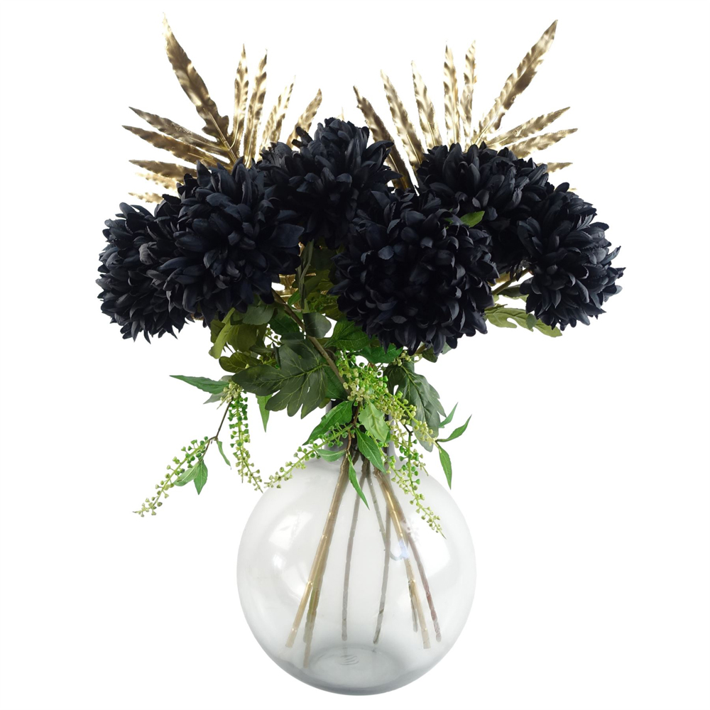 Leaf Black Extra Large Reflex Chrysanthemum Single Stem Artificial Flower 2.5ft 6 Pack Image 3