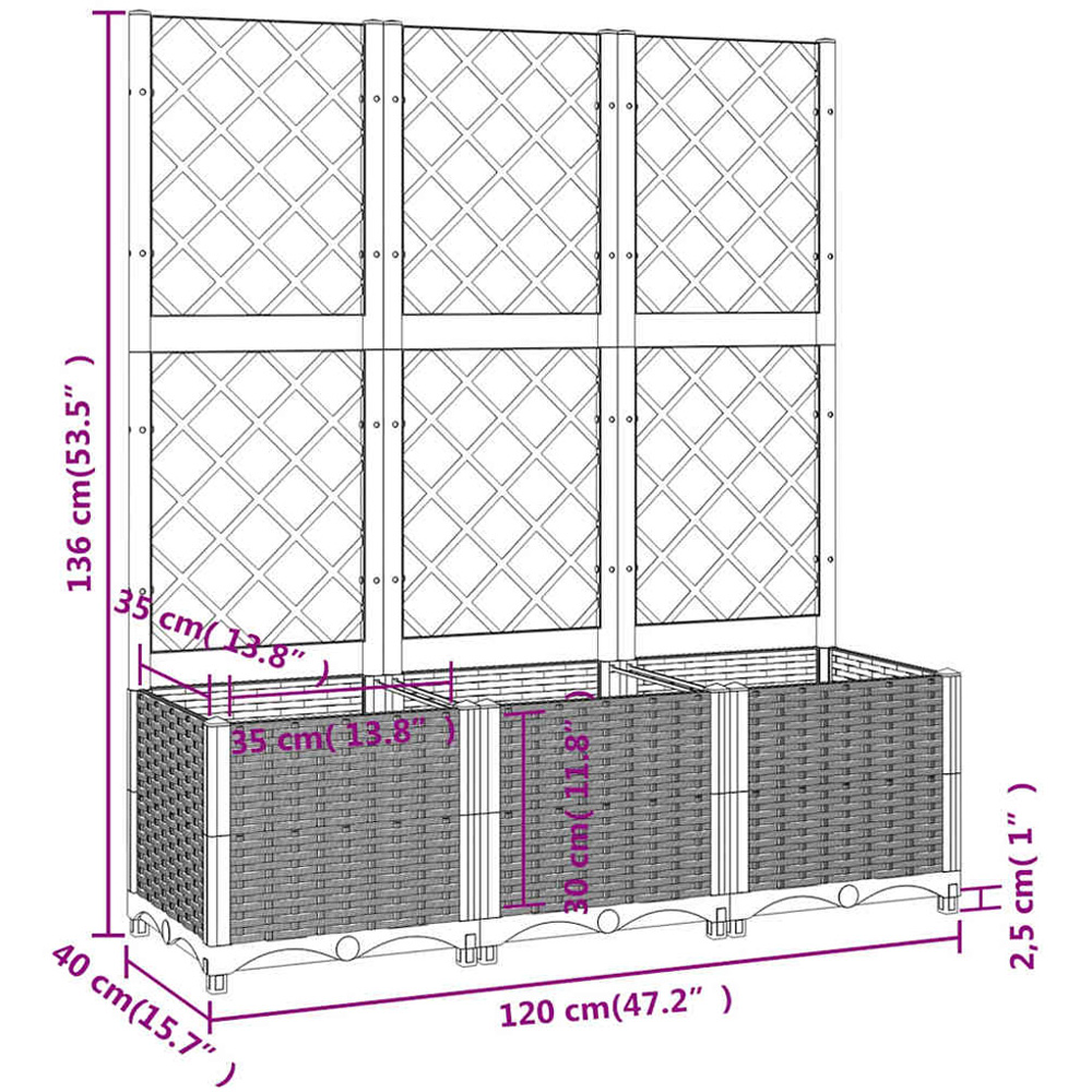 vidaXL Black Plastic Garden Planter with Trellis 120 x 40 x 136cm Image 5