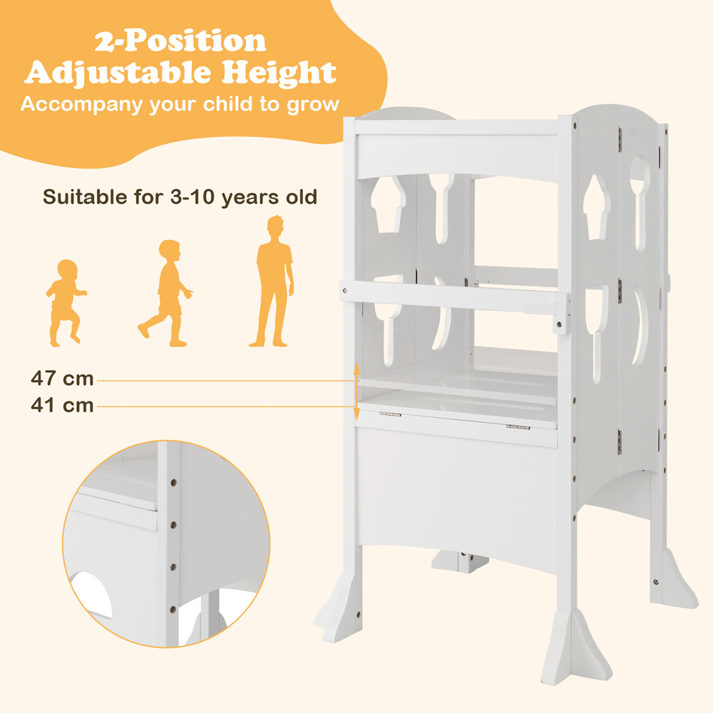 Costway White Kids Foldable and Adjustable Step Stool Image 8