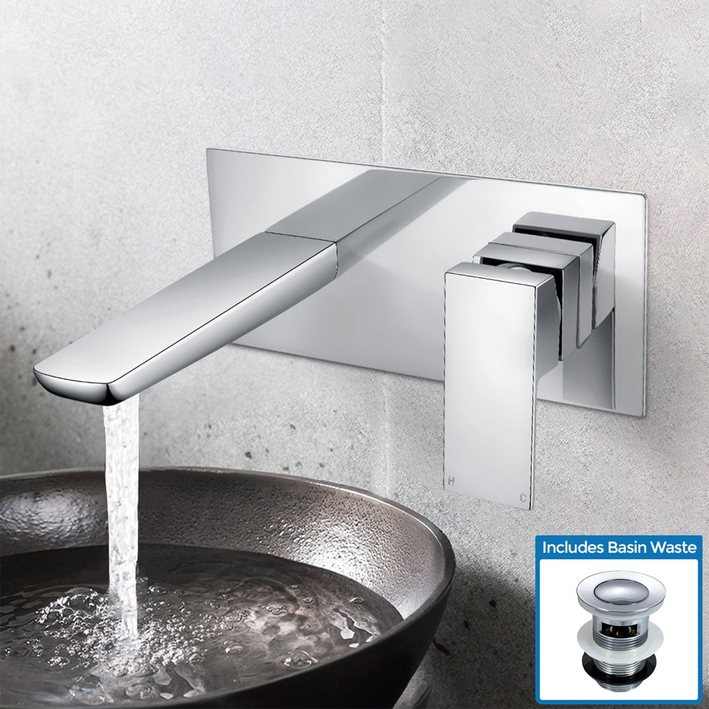 Nes Home Astra Chrome Wall Mounted Basin Mixer Tap with Waste Image 2