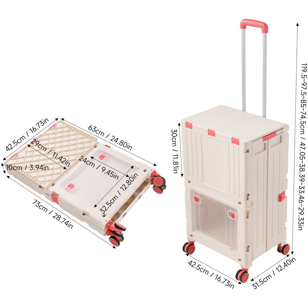 Living and Home Beige White Double Tier Foldable Shopping Trolley 72L Image 8