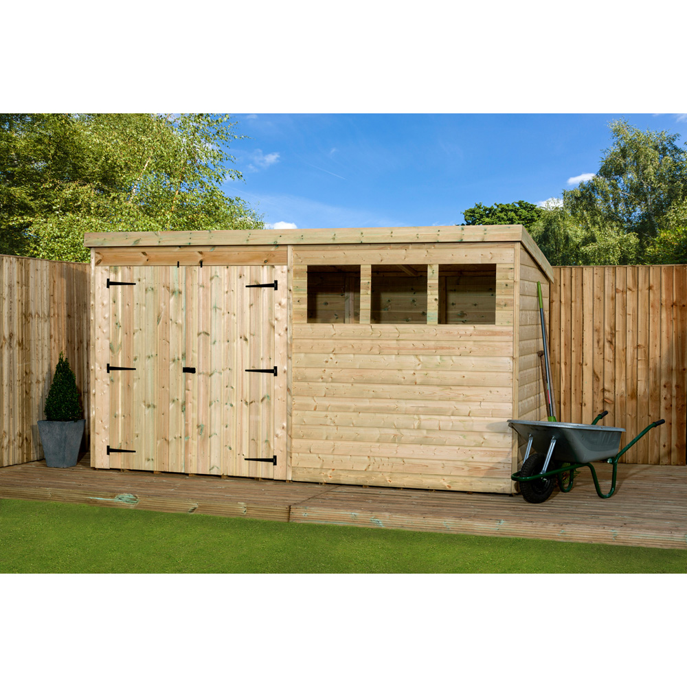Empire Sheds 4000 12 x 7ft Double Door Tongue and Groove Wooden Pent Garden Shed Image 2