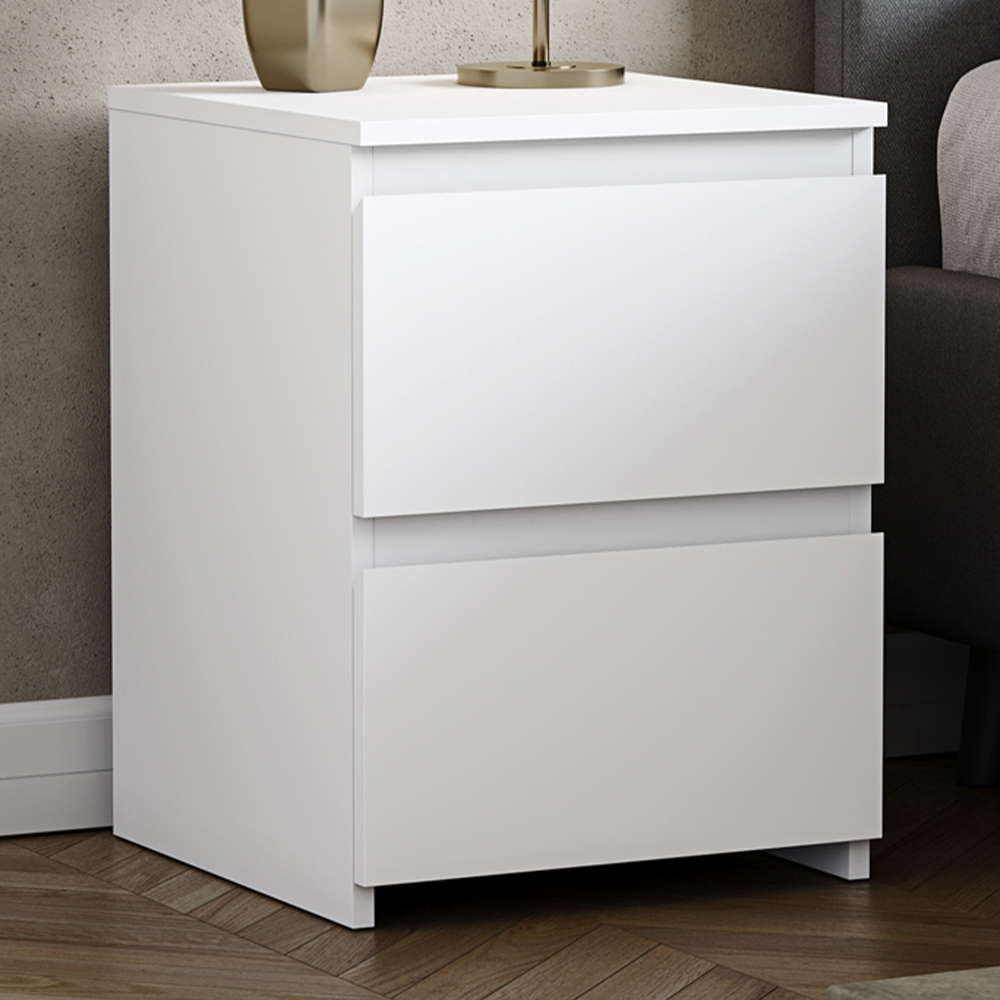 VIDA DESIGNS Denver 2 Drawer White Bedside Table Image 1
