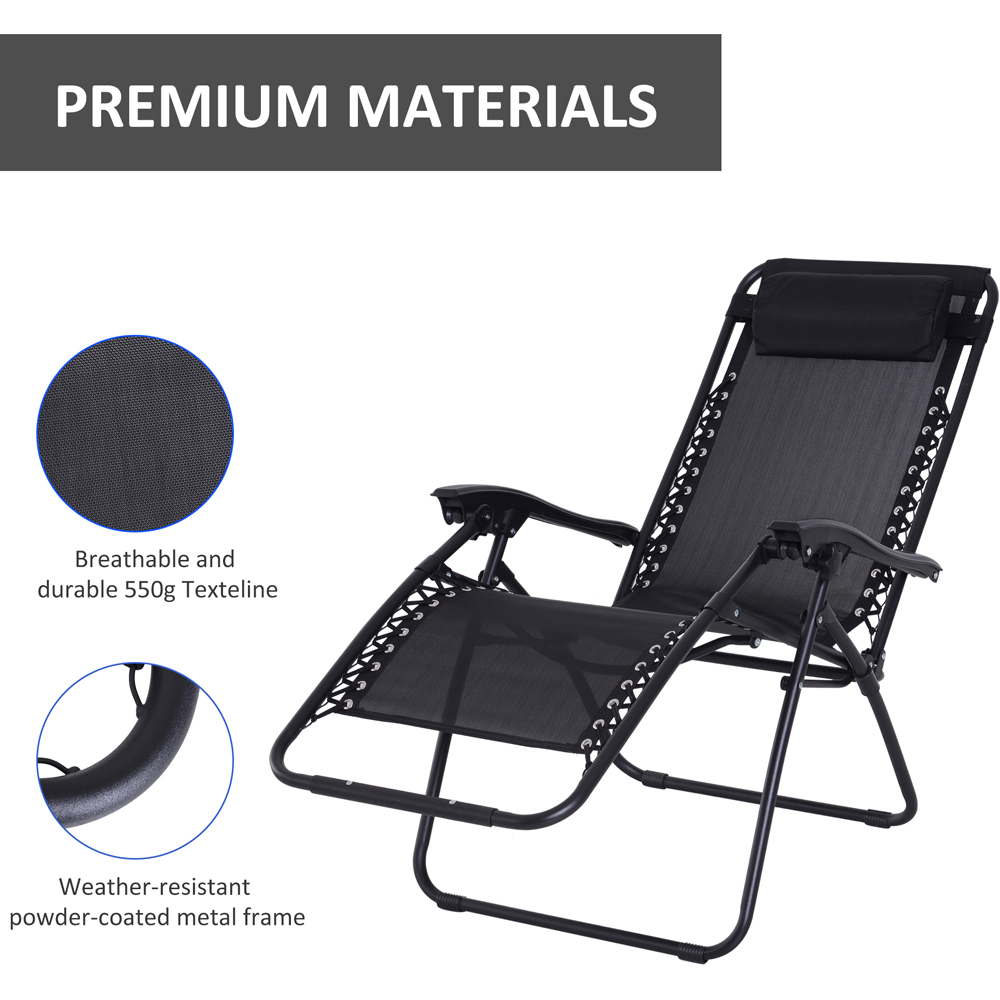Outsunny Black Metal Reclining Chair with Head Pillow Image 6