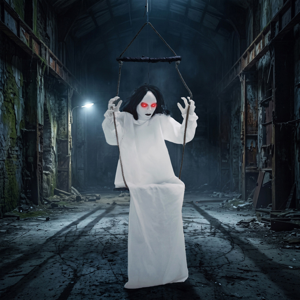 HOMCOM Light Up Animated Hanging Swing Ghost Halloween Decoration 5.5ft Image 4
